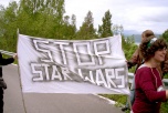 Demonstration outside the Fauske base Demonstration with banner: "Stop Star Wars"