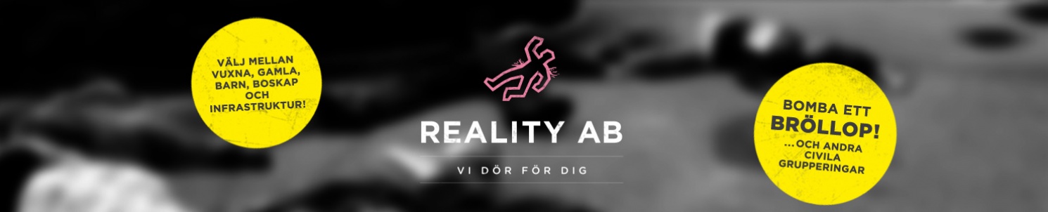 Reality AB:s logotyp: En rosa siluhett och texten "Reality AB - vi dör för dig!"